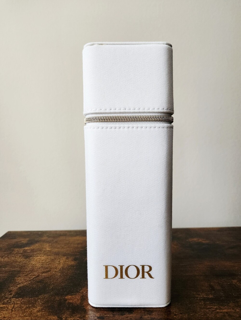 Christian Dior Cream Gold Zip Up Travel Case